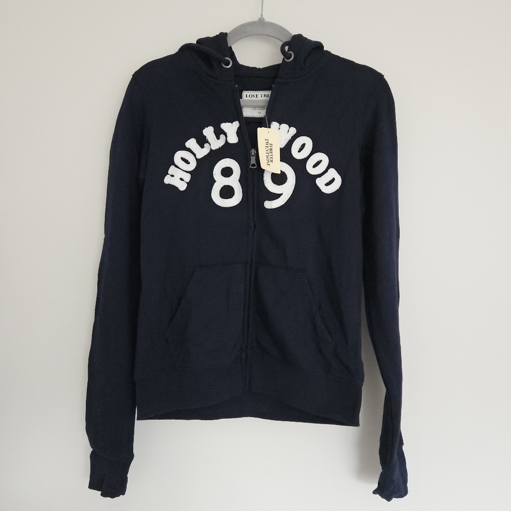 NWT Forever 21 Love Tree Hooded Sweatshirt Hoodie Medium M Blue Hollywood 89